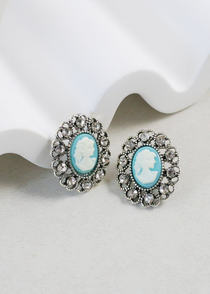 Vintage-Inspired Cameo Earrings Teal JEWELRY - Shop Miss A