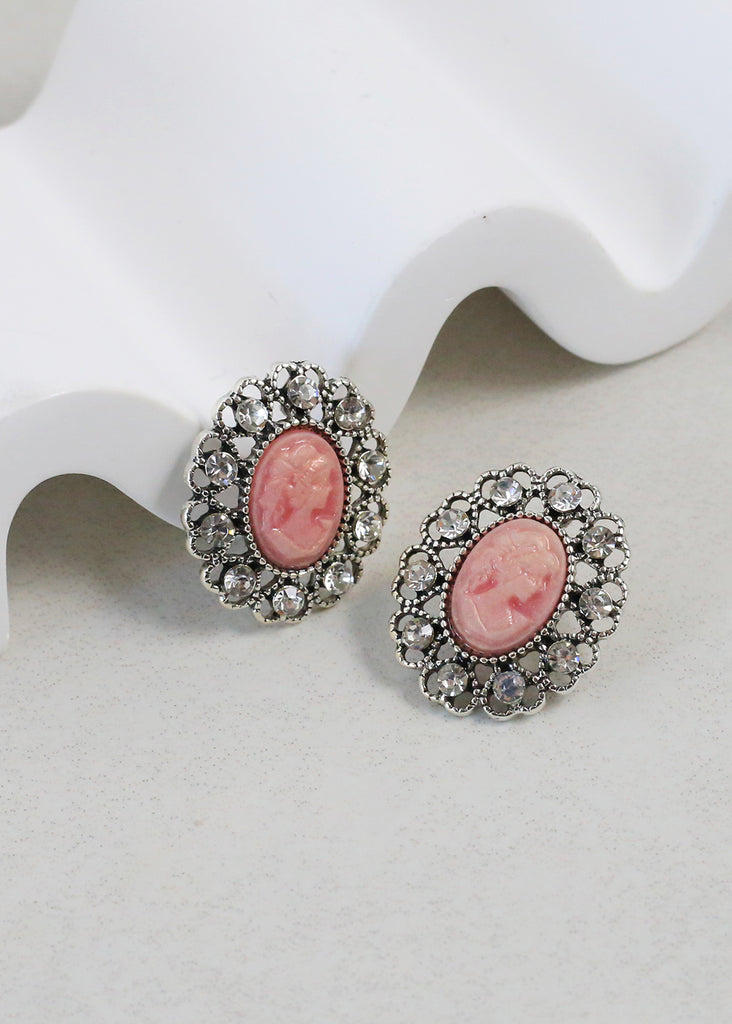 Vintage-Inspired Cameo Earrings Pink JEWELRY - Shop Miss A