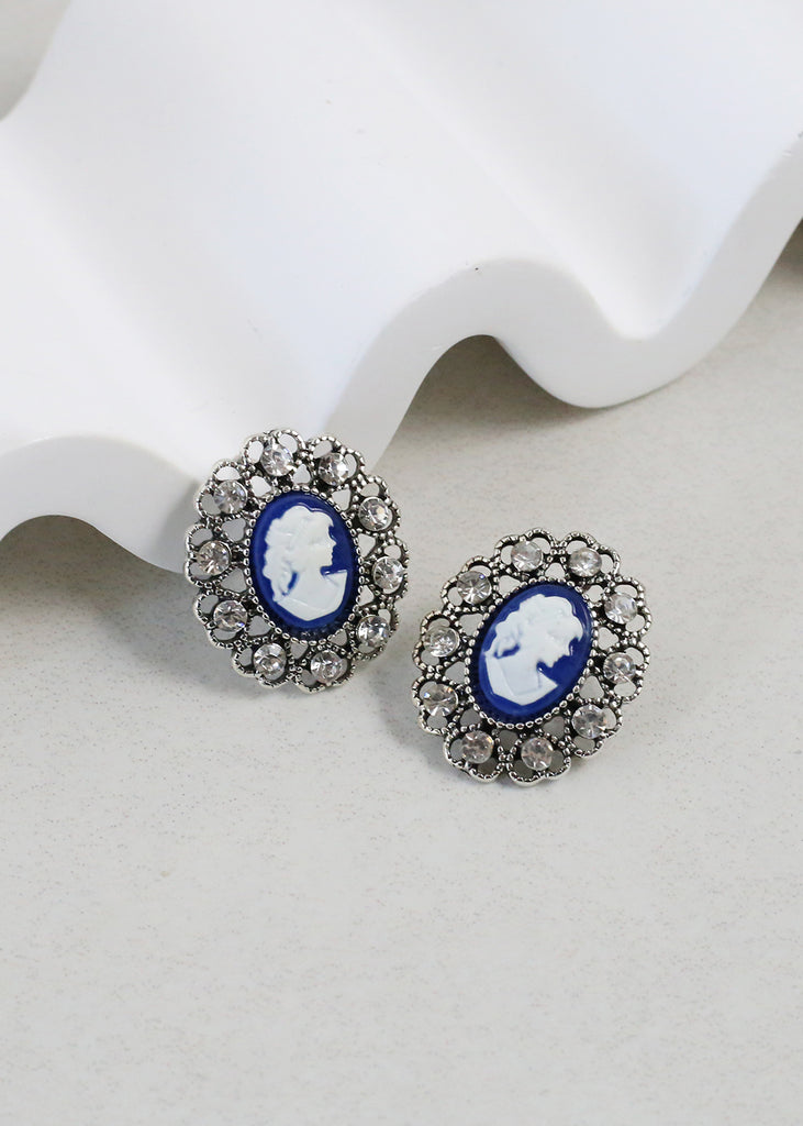 Vintage-Inspired Cameo Earrings Blue JEWELRY - Shop Miss A