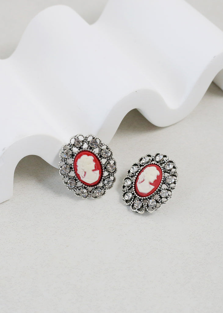 Vintage-Inspired Cameo Earrings Red JEWELRY - Shop Miss A