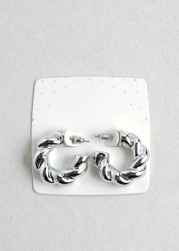 Bold Twisted Hoop Earrings Silver JEWELRY - Shop Miss A