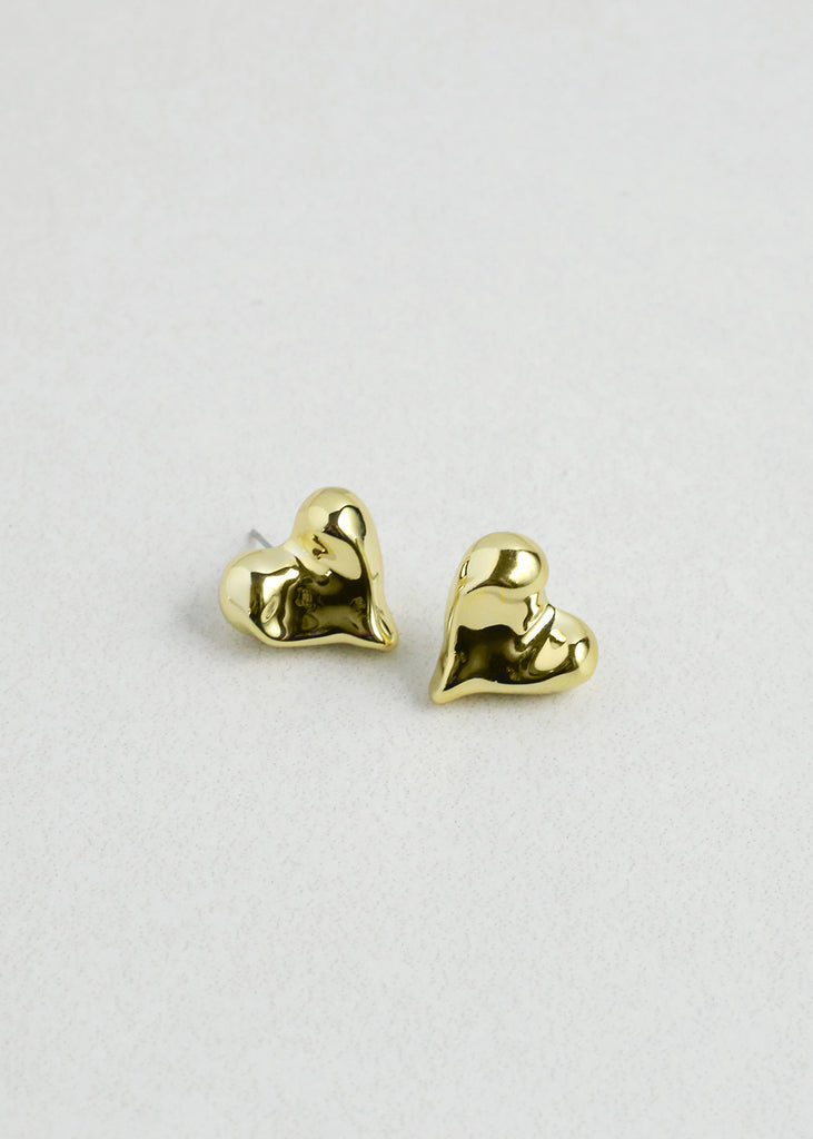 Chunky Heart Stud Earrings Gold JEWELRY - Shop Miss A