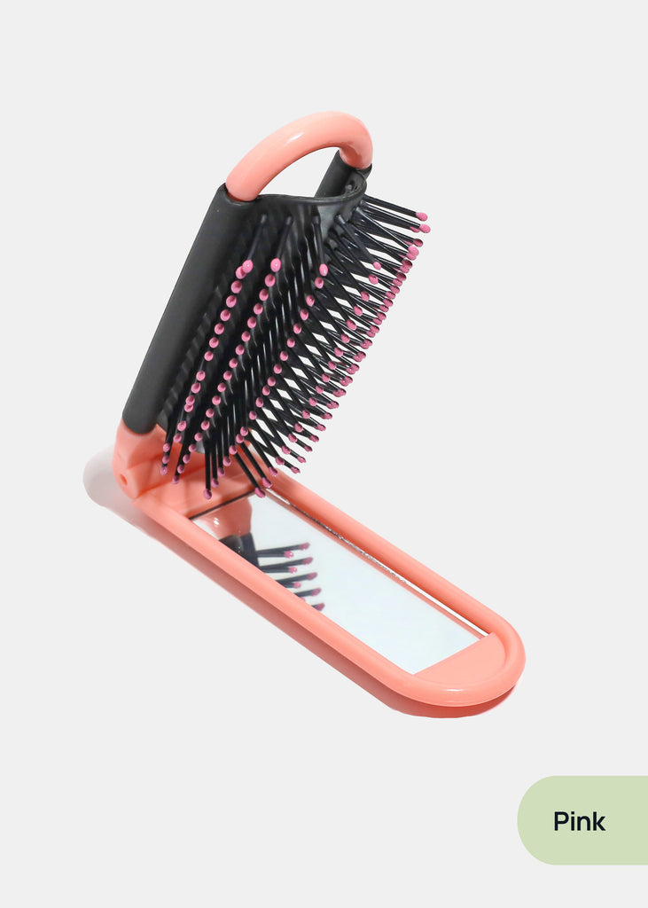 AOA Foldable Travel Hairbrush + Mirror Pink COSMETICS - Shop Miss A