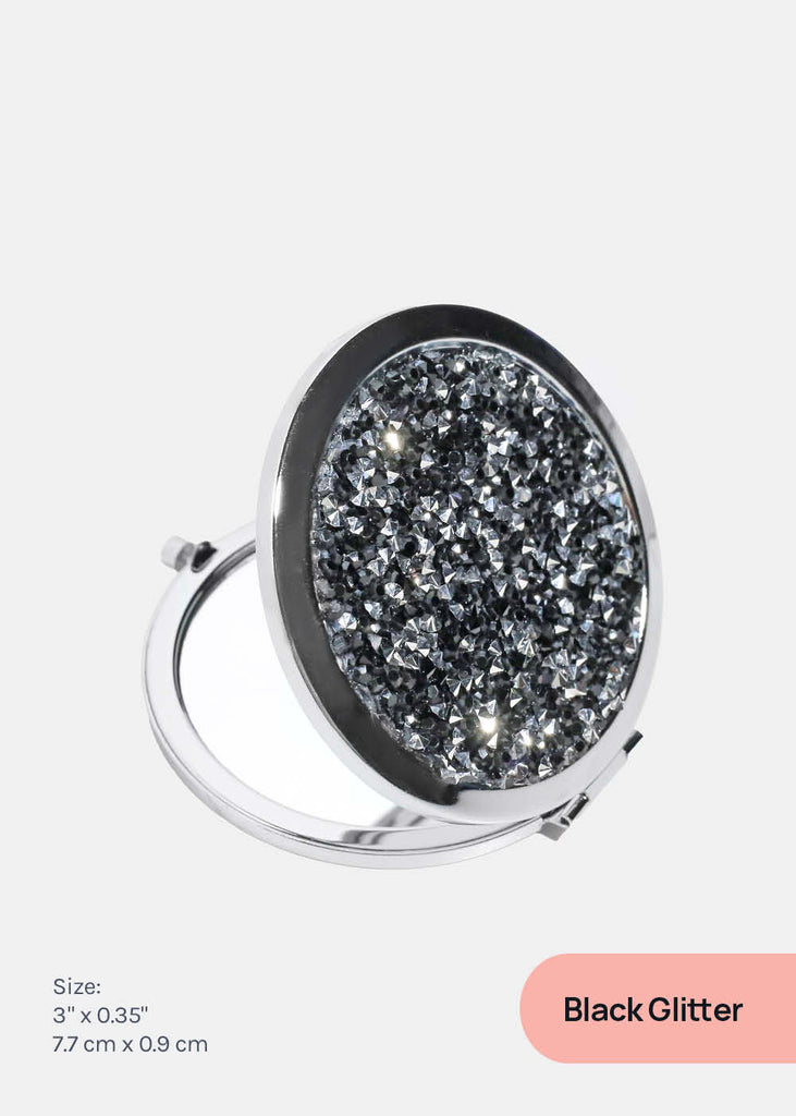 AOA A+ Magnifying Double-Sided Compact Mirror - Glitter Black Glitter ACCESSORIES - Shop Miss A