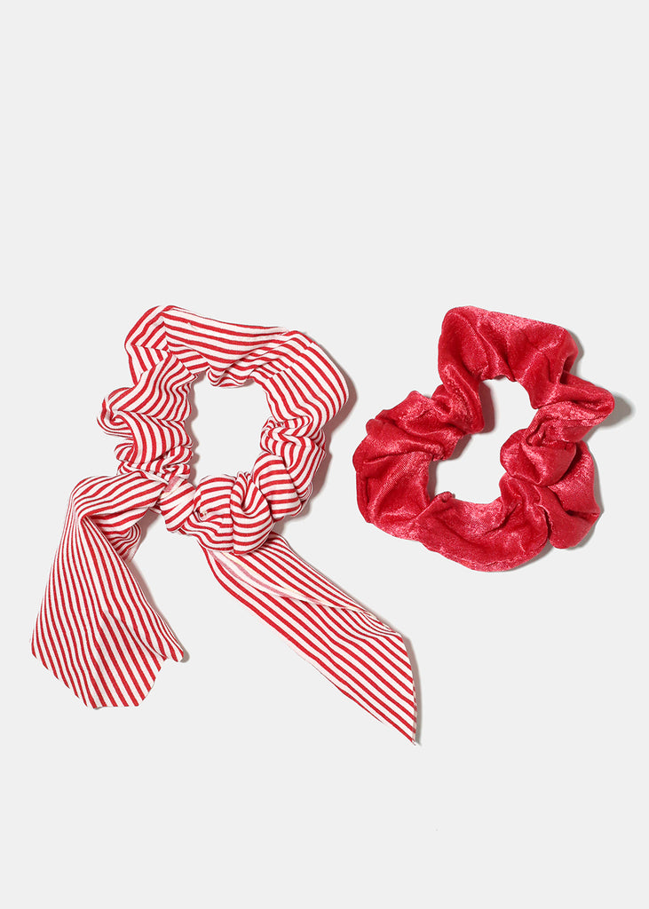 2-Piece Striped Bow Scrunchies Red HAIR - Shop Miss A