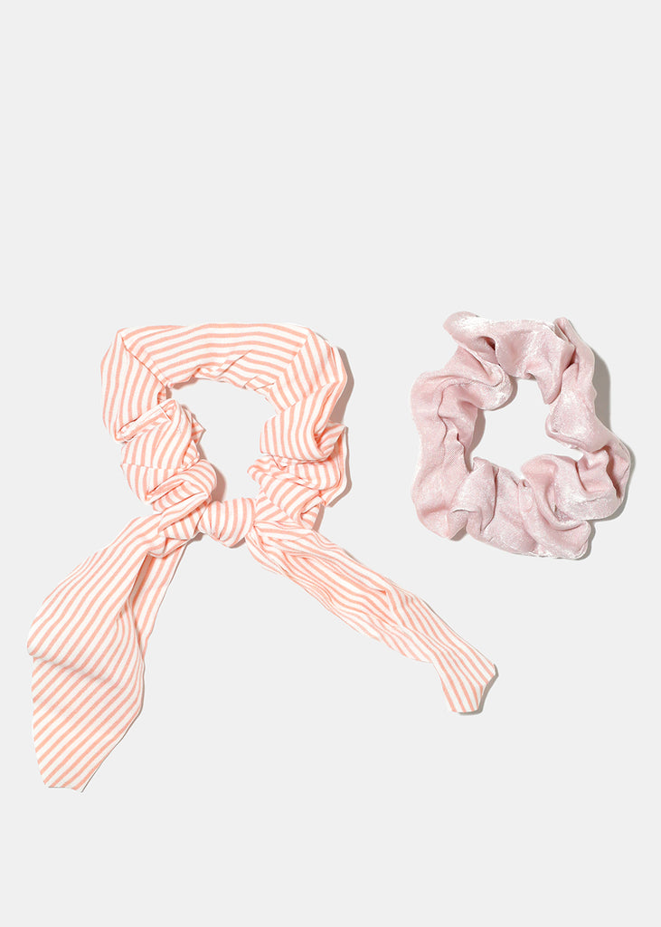 2-Piece Striped Bow Scrunchies Pink HAIR - Shop Miss A