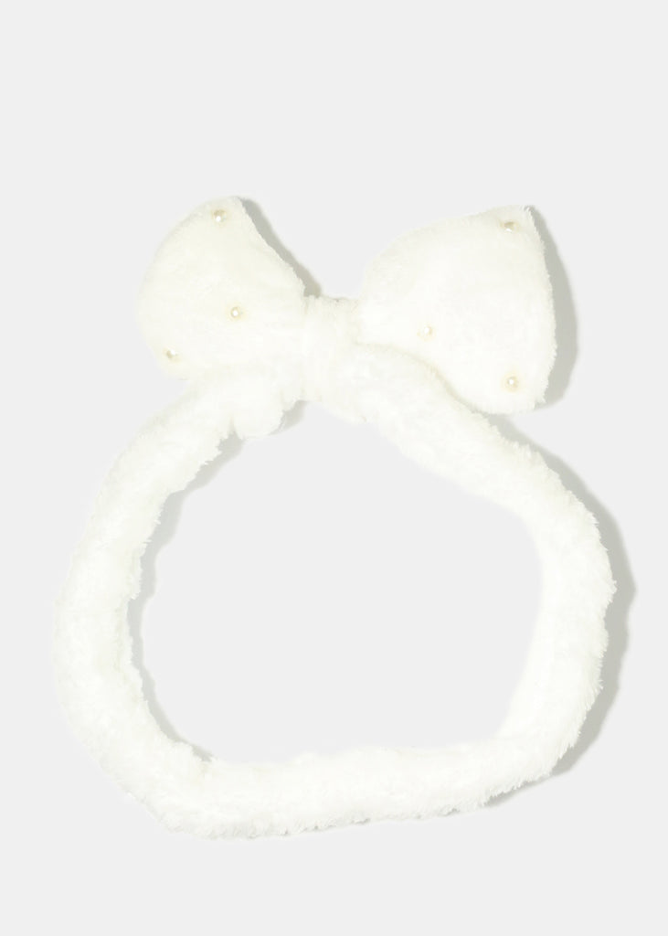 Small Bow & Pearls Spa Headband White HAIR - Shop Miss A