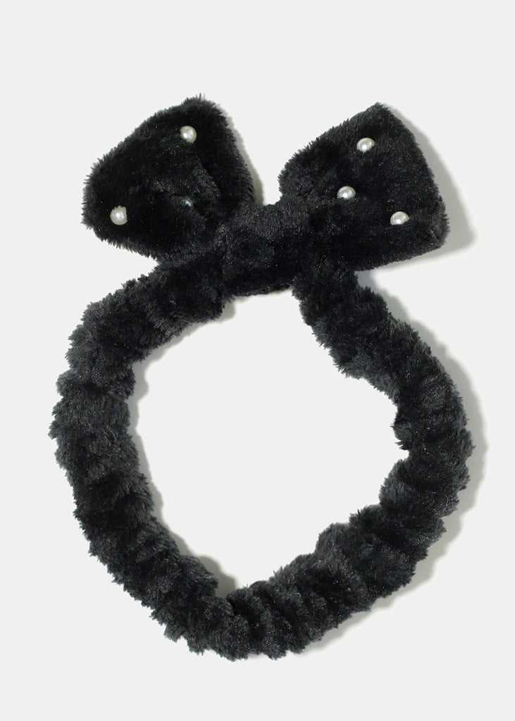 Small Bow & Pearls Spa Headband Black HAIR - Shop Miss A