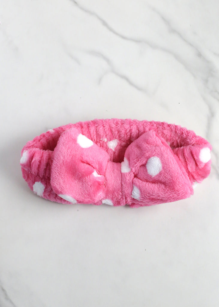 Fuzzy Polka Dot Spa Headband Dark Pink HAIR - Shop Miss A