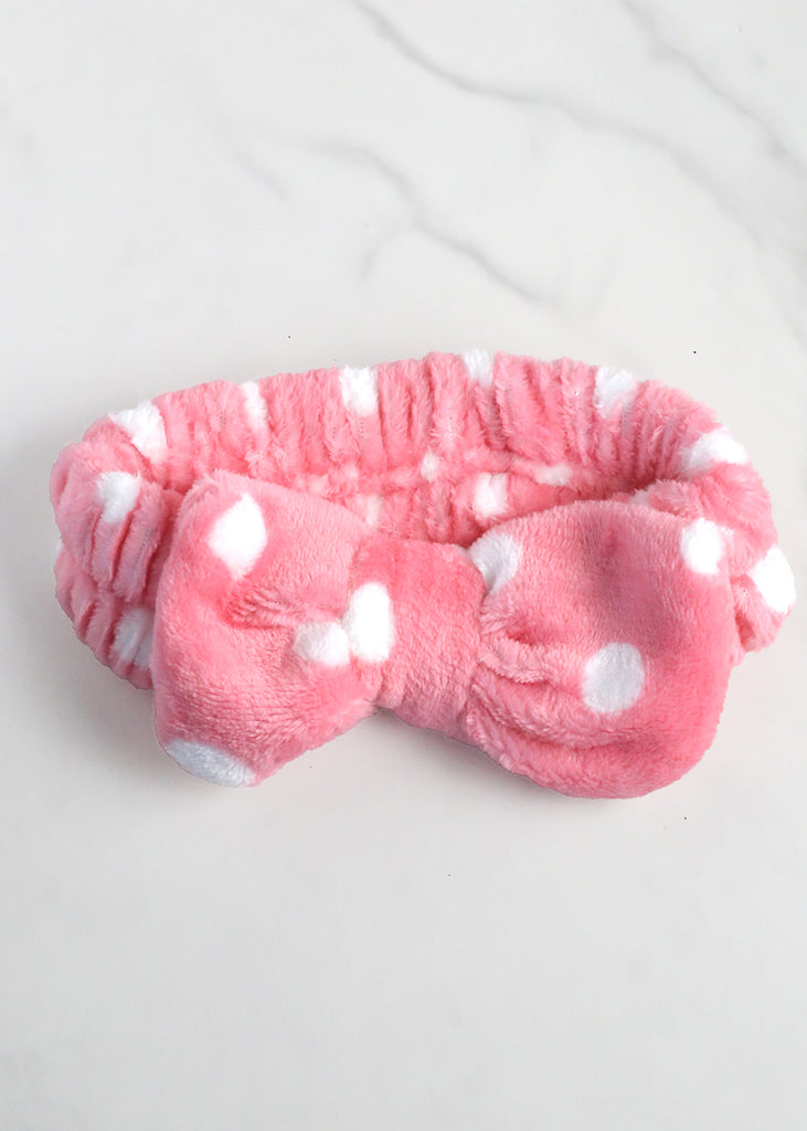 Fuzzy Polka Dot Spa Headband Pink HAIR - Shop Miss A