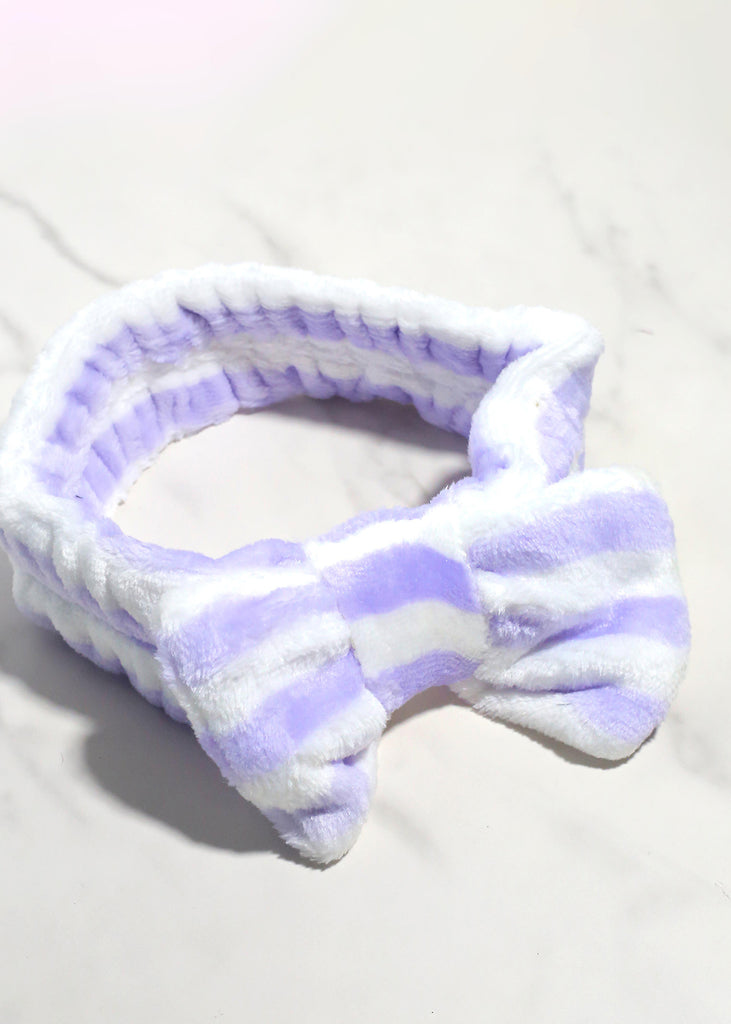 Fuzzy Striped Bow Spa Headband Purple HAIR - Shop Miss A