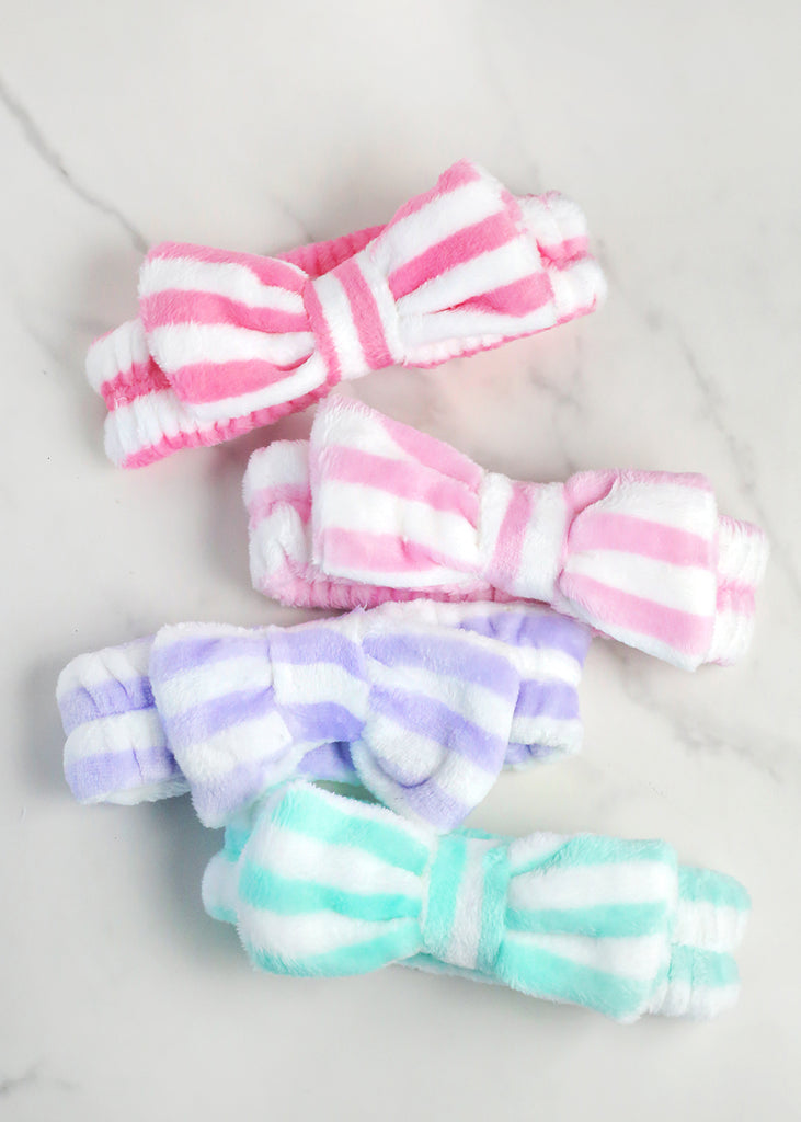 Fuzzy Striped Bow Spa Headband  HAIR - Shop Miss A