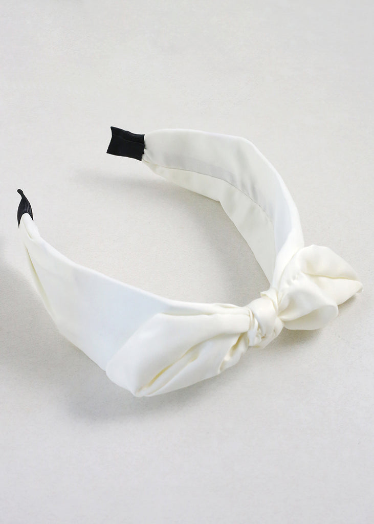 Satin Bow Headband White HAIR - Shop Miss A