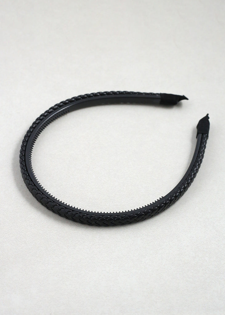 Braided Faux Leather Headbands Black HAIR - Shop Miss A