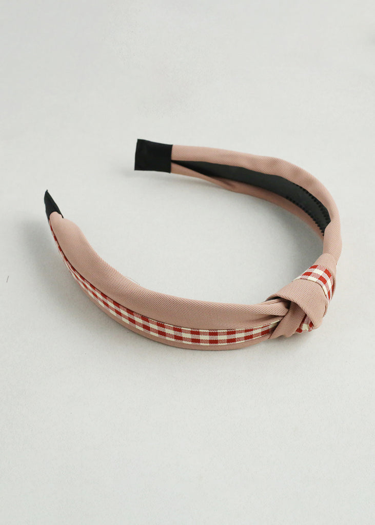 Gingham Knotted Headband Pink HAIR - Shop Miss A