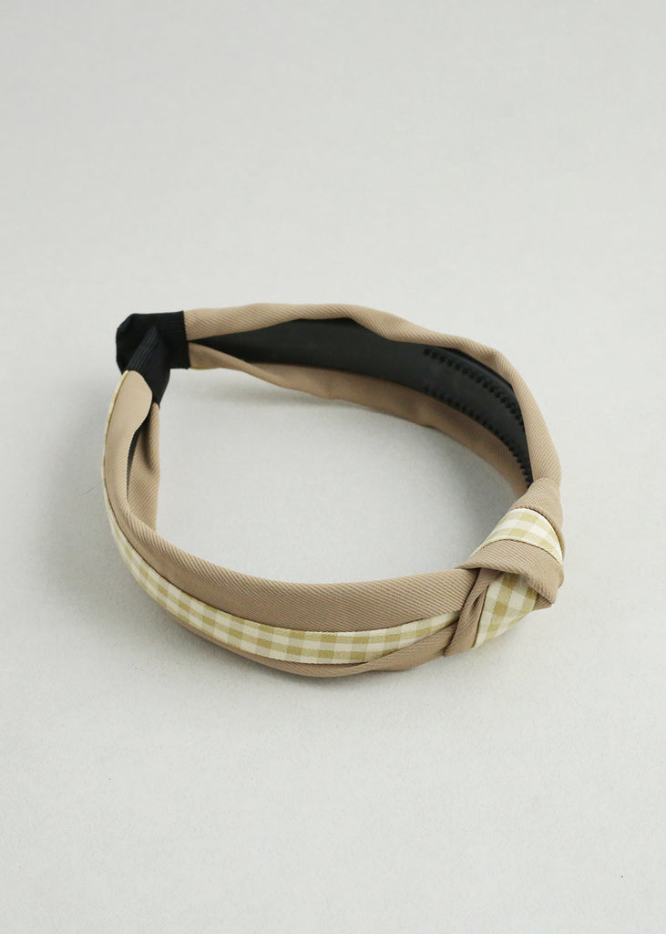 Gingham Knotted Headband Brown HAIR - Shop Miss A