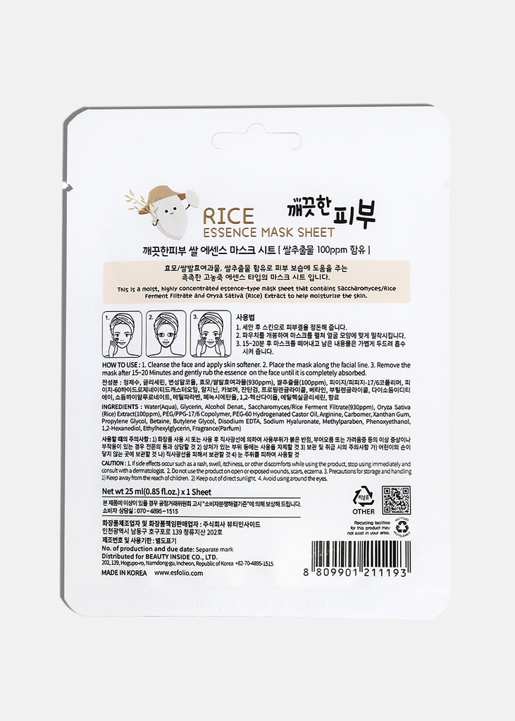 ESFOLIO Pure Skin Essence Mask Sheet - Rice Skincare - Shop Miss A