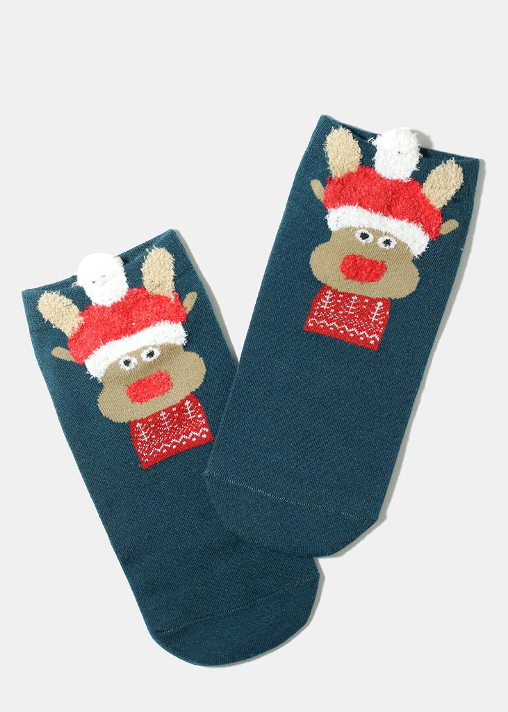 Christmas Design Socks Reindeer/blue ACCESSORIES - Shop Miss A