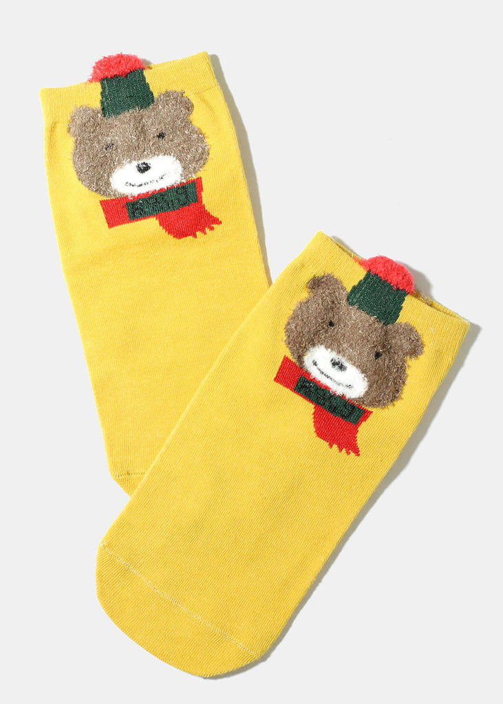 Christmas Design Socks Bear/yellow ACCESSORIES - Shop Miss A