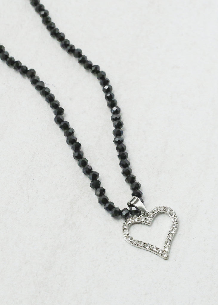 Open Your Heart Necklace Silver/Black JEWELRY - Shop Miss A