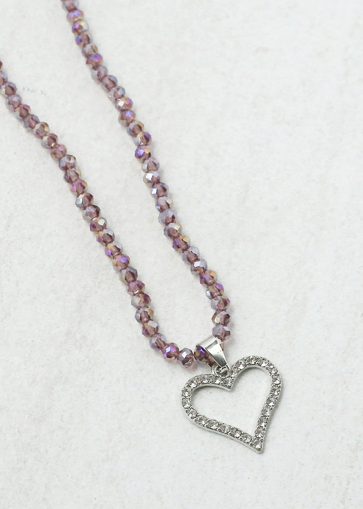 Open Your Heart Necklace Silver/Purple JEWELRY - Shop Miss A