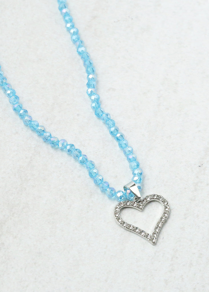 Open Your Heart Necklace Silver/Blue JEWELRY - Shop Miss A