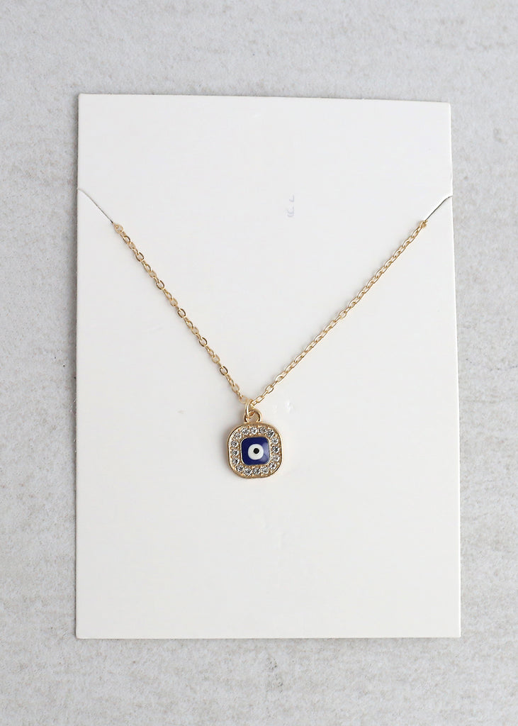 Square Evil Eye Charm Necklace Gold JEWELRY - Shop Miss A