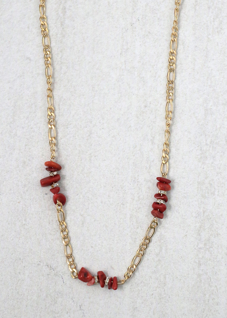 Stone Necklace Gold/Red JEWELRY - Shop Miss A