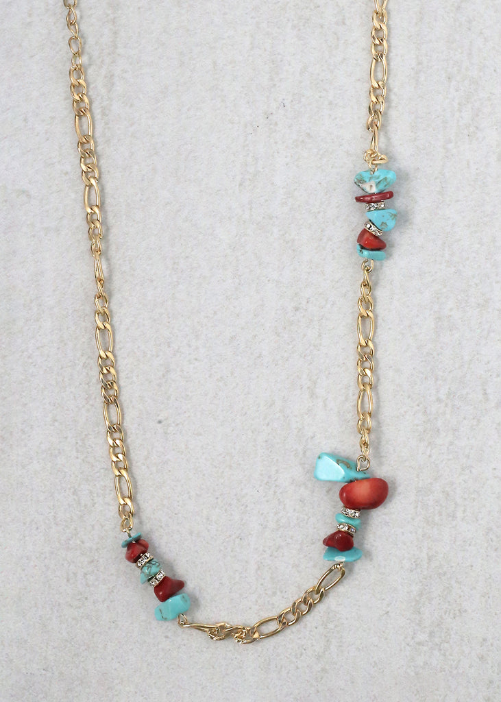 Stone Necklace Gold/Teal+Red JEWELRY - Shop Miss A