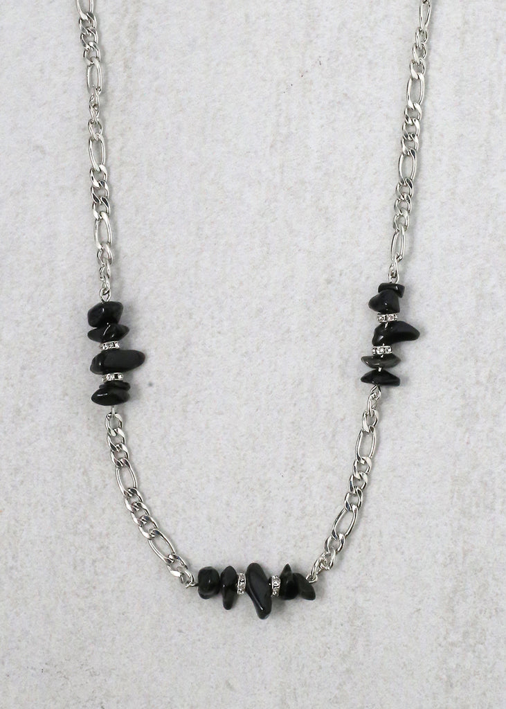 Stone Necklace Silver/Black JEWELRY - Shop Miss A