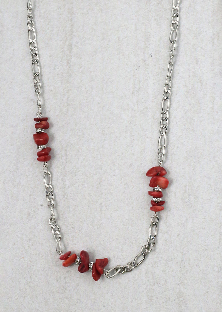 Stone Necklace Silver/Red JEWELRY - Shop Miss A