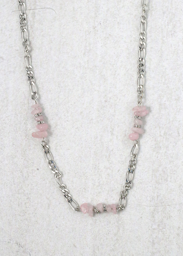 Stone Necklace Silver/Pink JEWELRY - Shop Miss A