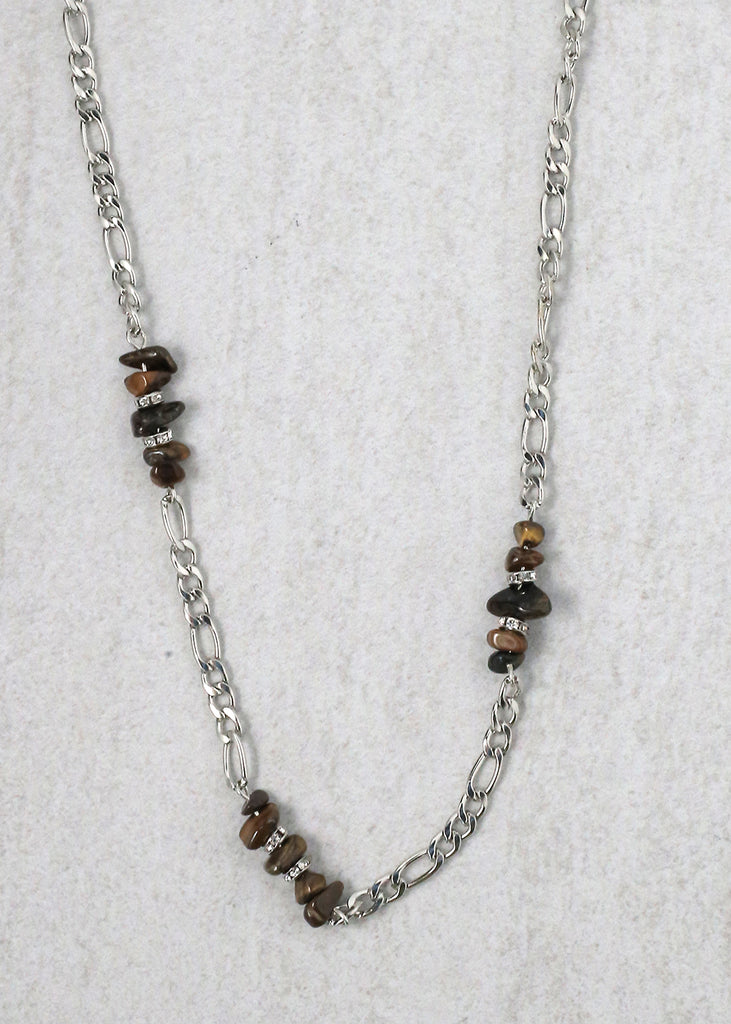 Stone Necklace Silver/Brown JEWELRY - Shop Miss A