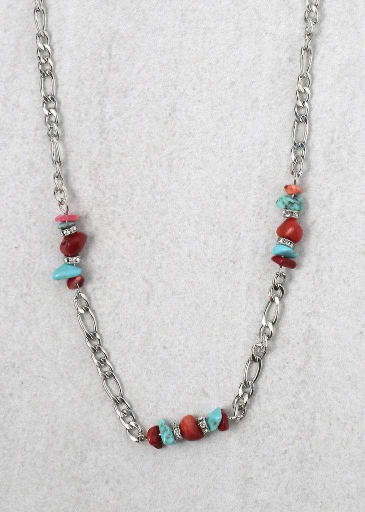 Stone Necklace Silver/Teal+Red JEWELRY - Shop Miss A