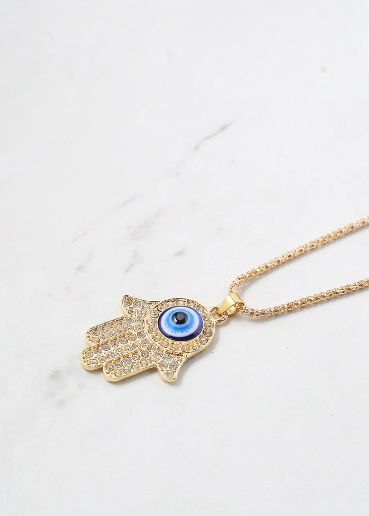 Rhinestone Hamsa Hand Necklace  JEWELRY - Shop Miss A