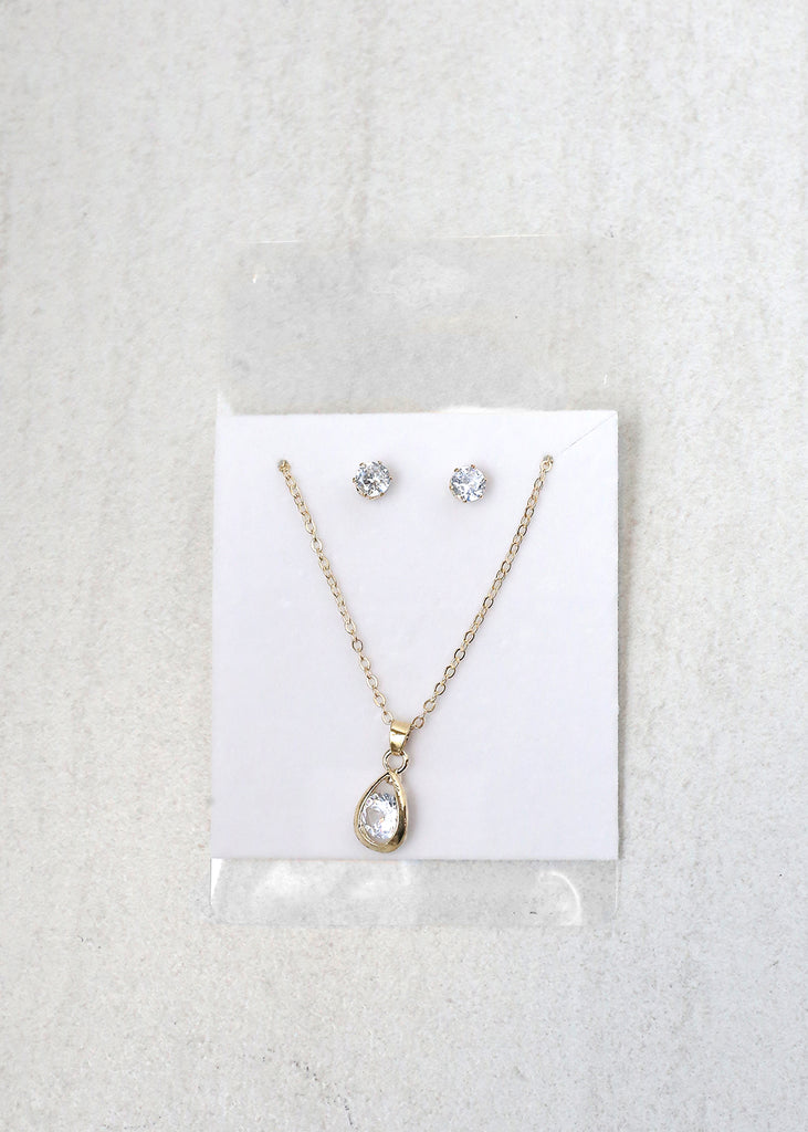 Teardrop Necklace Set Gold JEWELRY - Shop Miss A