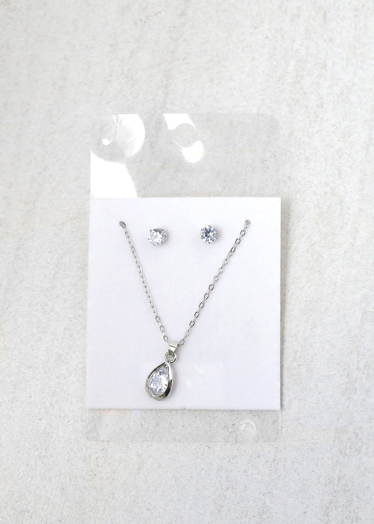 Teardrop Necklace Set Silver JEWELRY - Shop Miss A