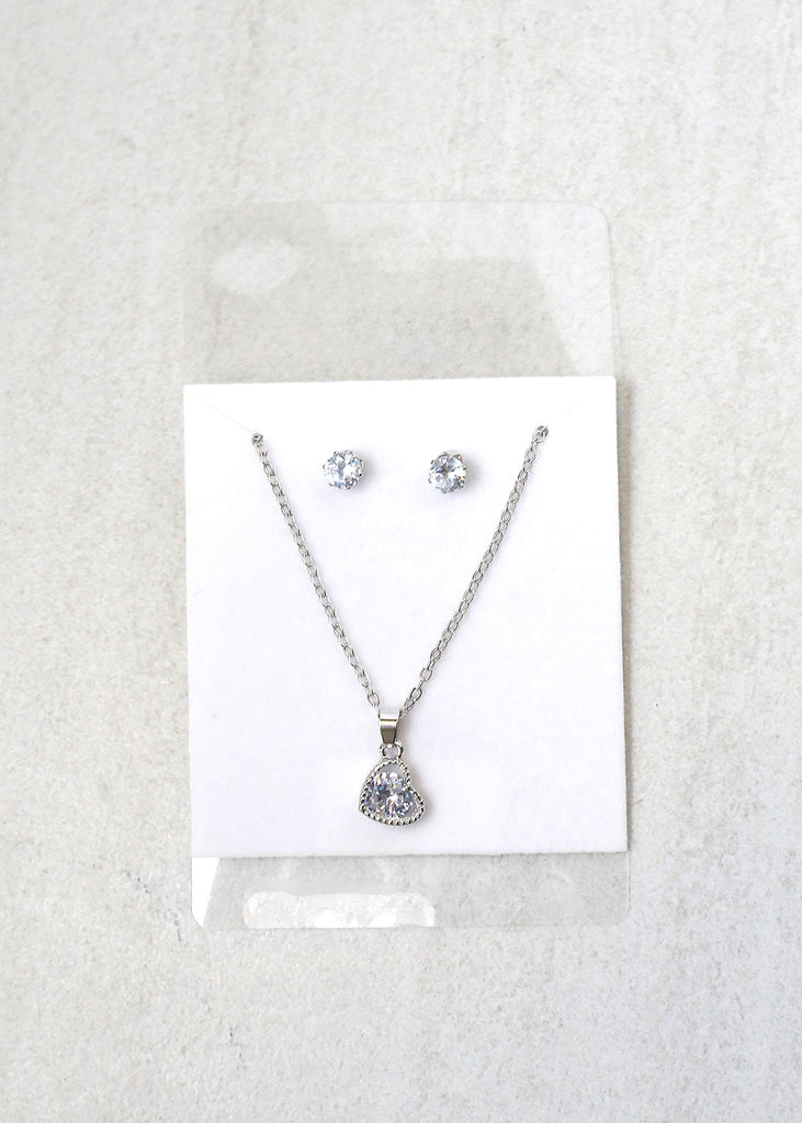 Heart Necklace Set Silver JEWELRY - Shop Miss A