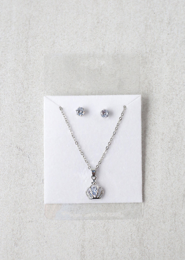 Crown Necklace Set Silver JEWELRY - Shop Miss A