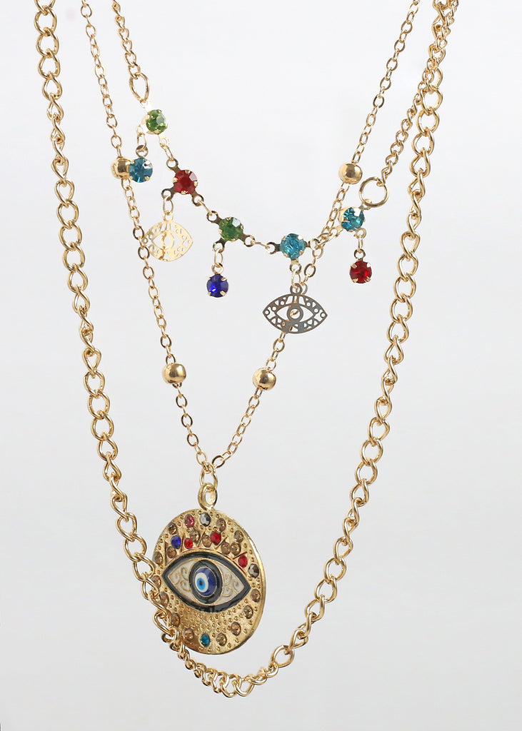 Evil Eye 3-Layered Necklace Gold/Black JEWELRY - Shop Miss A