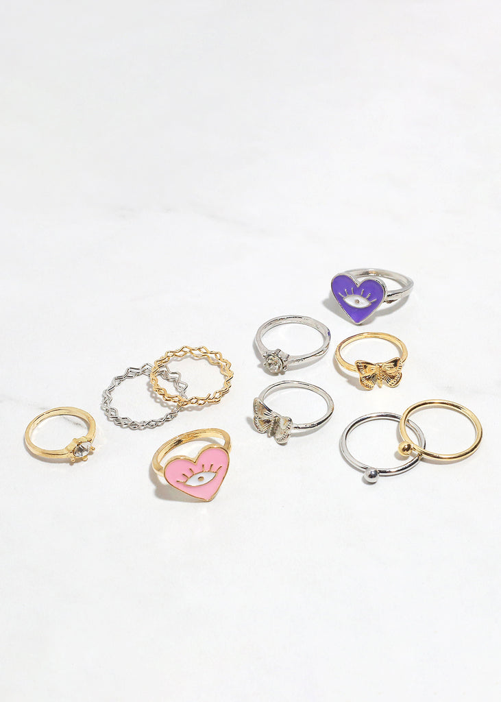 5-Piece Heart + Evil Eye Ring Set  JEWELRY - Shop Miss A