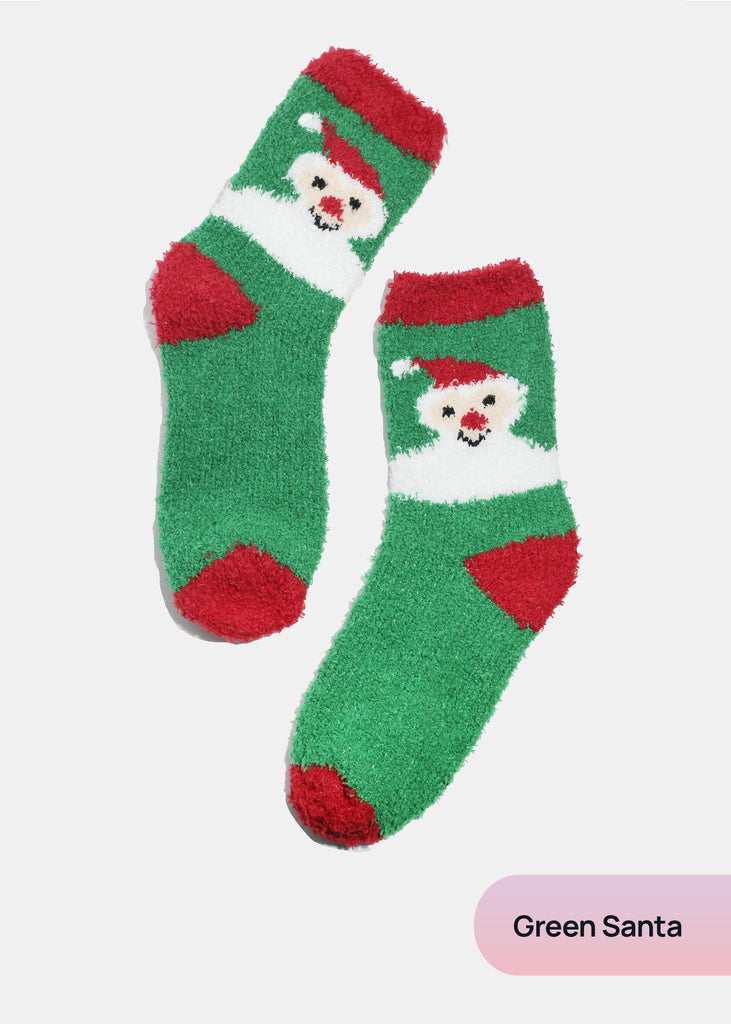 Miss A Christmas Fuzzy Socks Green Santa ACCESSORIES - Shop Miss A