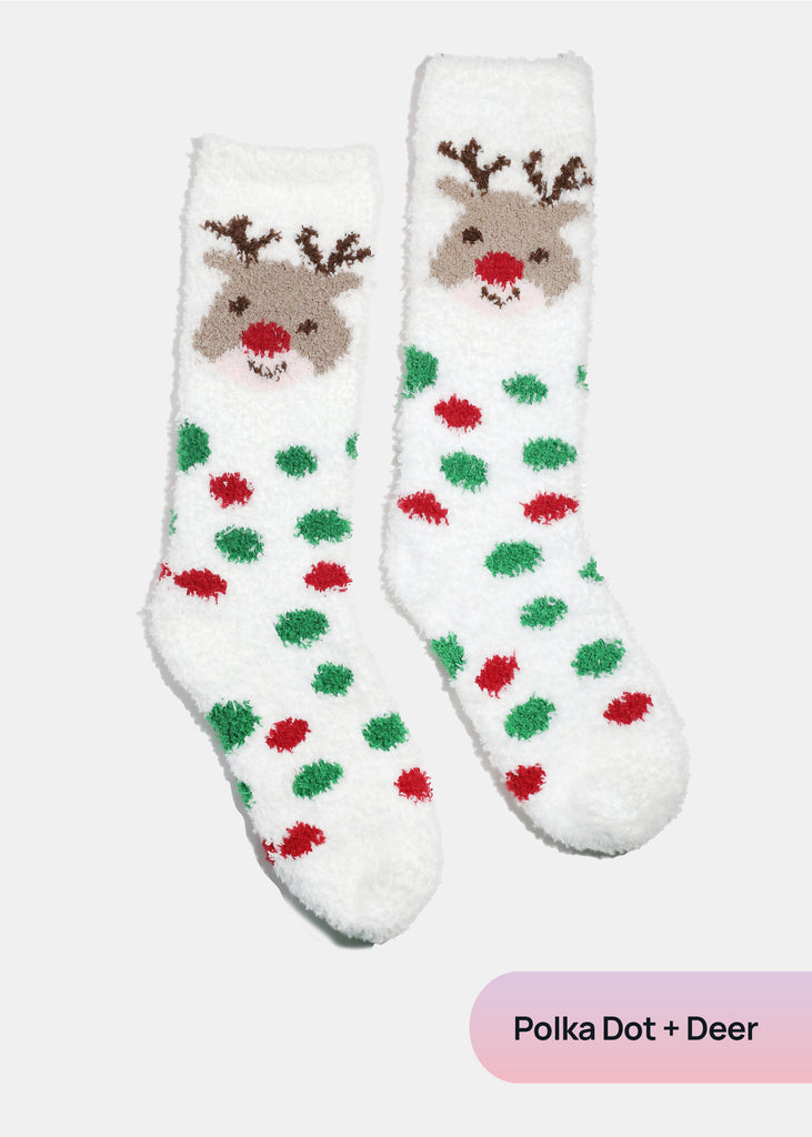 Miss A Christmas Fuzzy Socks Polka Dot + Deer ACCESSORIES - Shop Miss A