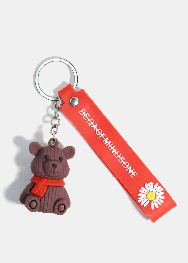 Red Bear Keychain with Helmet