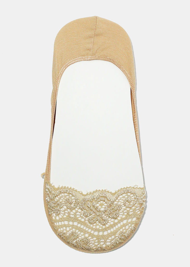 Lace Trim No Show Socks Beige ACCESSORIES - Shop Miss A