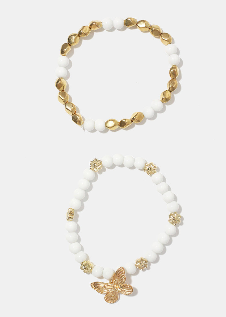 Beaded Bracelet with Butterfly White/gold JEWELRY - Shop Miss A