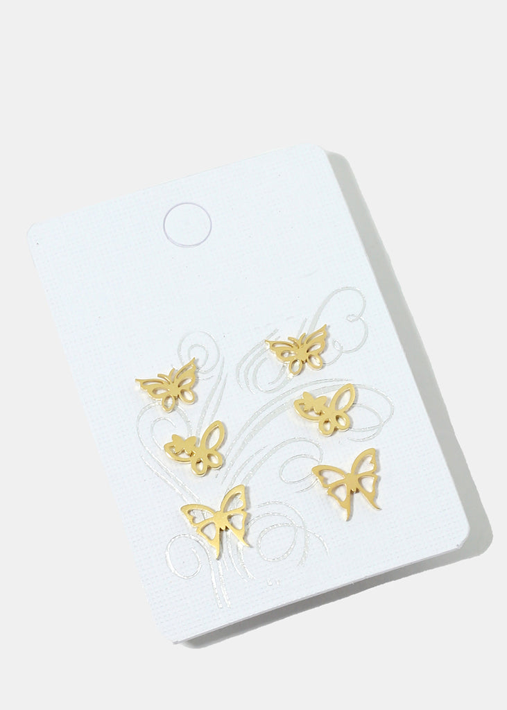 3-Pair Butterfly Stud Earrings Gold SALE - Shop Miss A