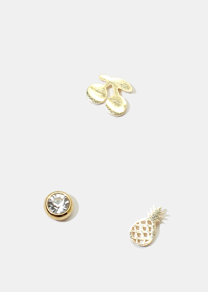 3-Pair Rhinestone & Fruit Stud Earrings  JEWELRY - Shop Miss A