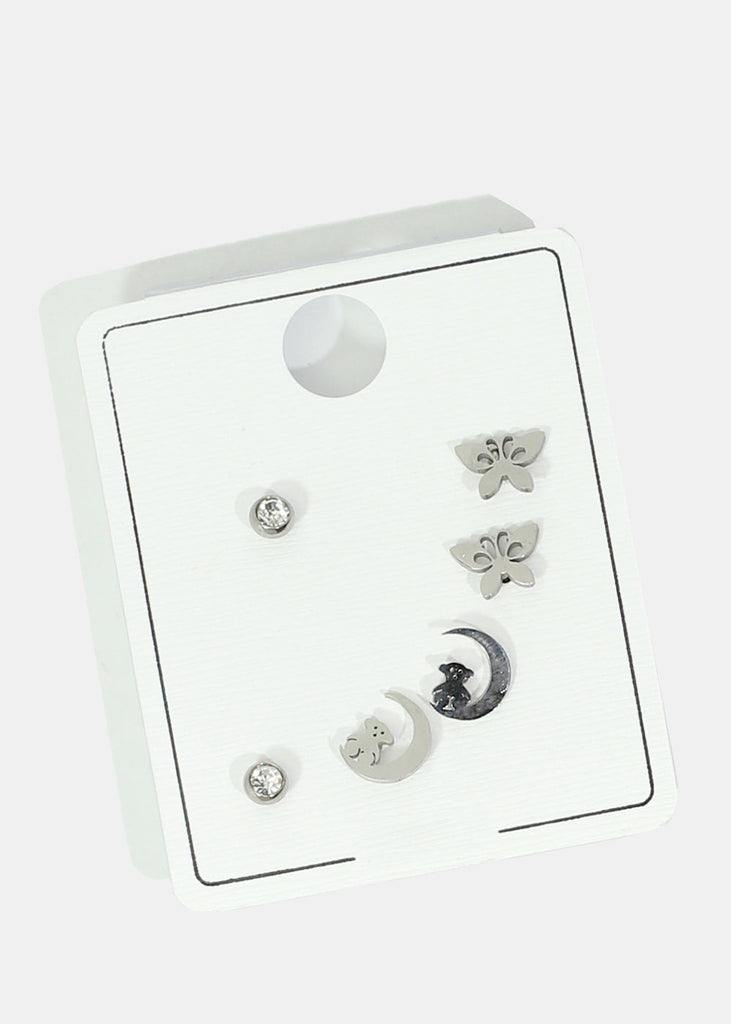 3-Pair Stud Earring Set Silver JEWELRY - Shop Miss A