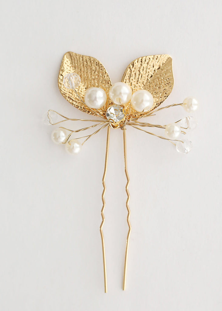 Hair Pin with Pearls & Leaves Gold HAIR - Shop Miss A